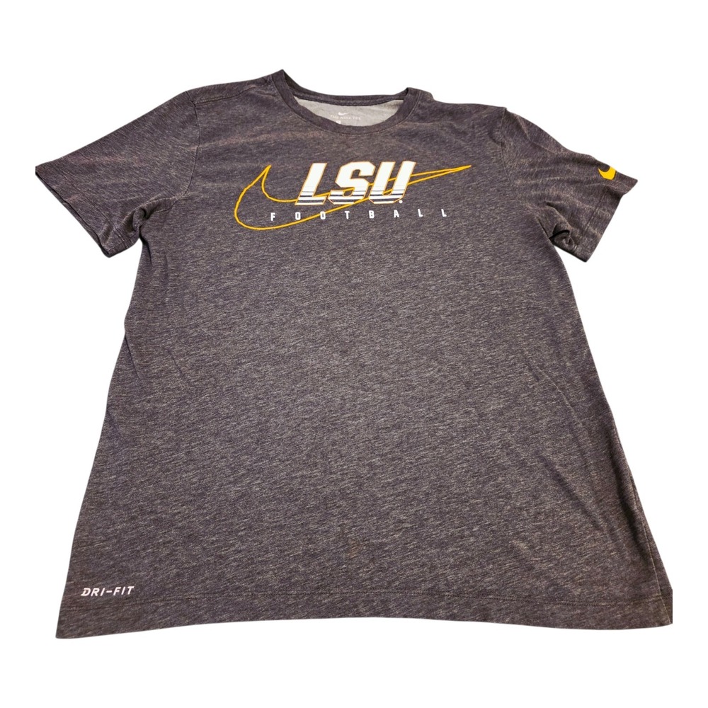 Nike LSU Tigers Football Dri-FIT T Shirt Men's Medium Gray Swoosh NCAA